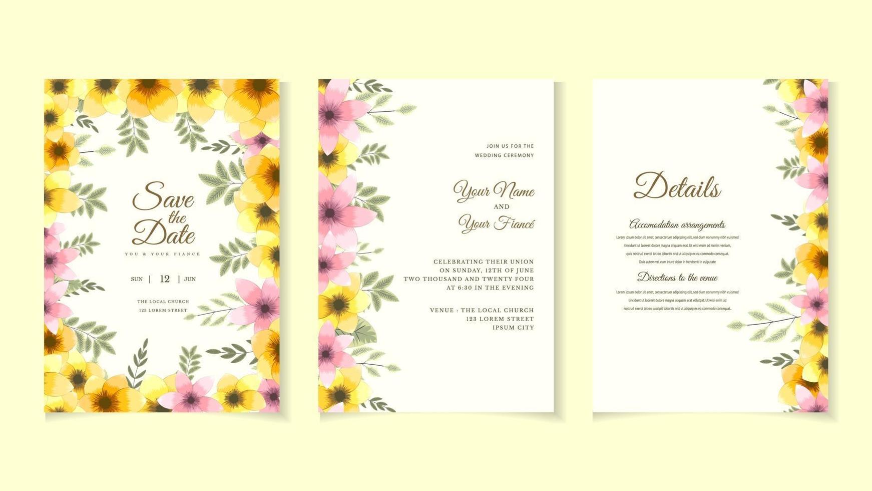 Flower marriage wedding invite card flower Save the date RSVP thanks vector