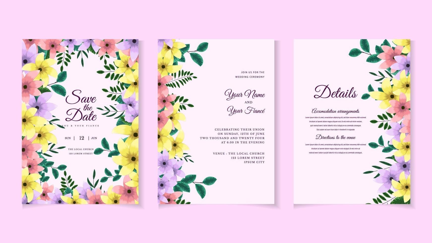 guirnalda floral moderna plantilla de tarjeta de invitación de boda flor premium vector