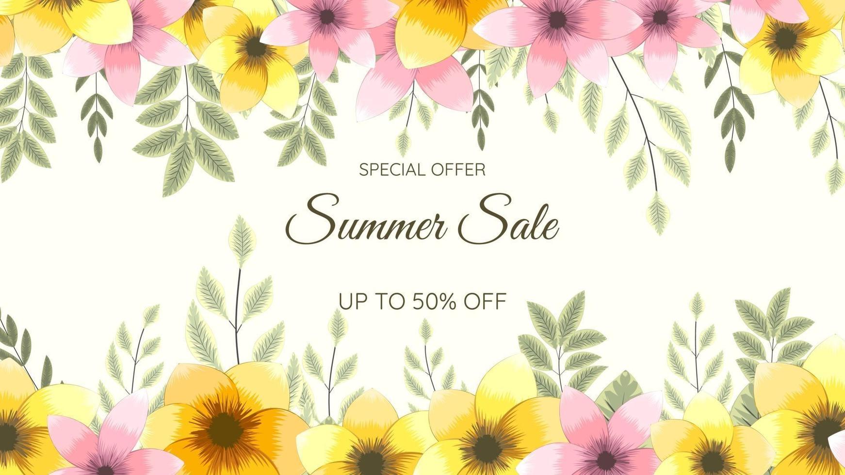 Summer sale banner template. Summer abstract floral flower background vector