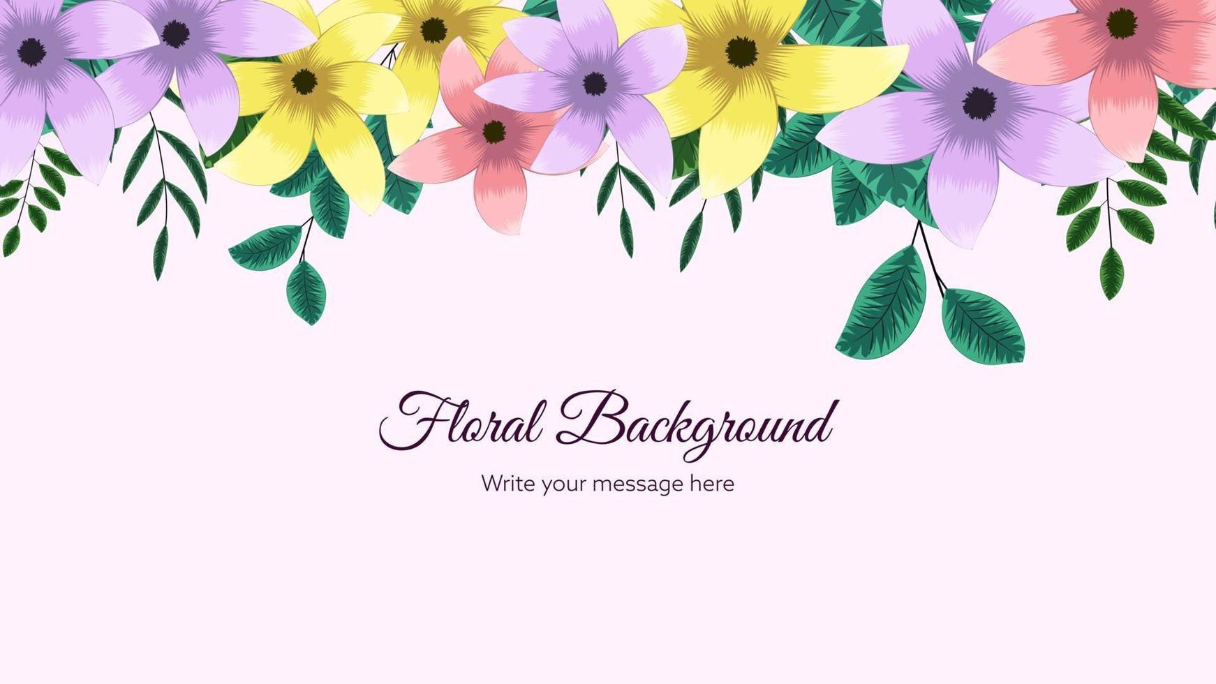 hermosa plantilla de fondo de marco floral con flores de naturaleza suave, vector