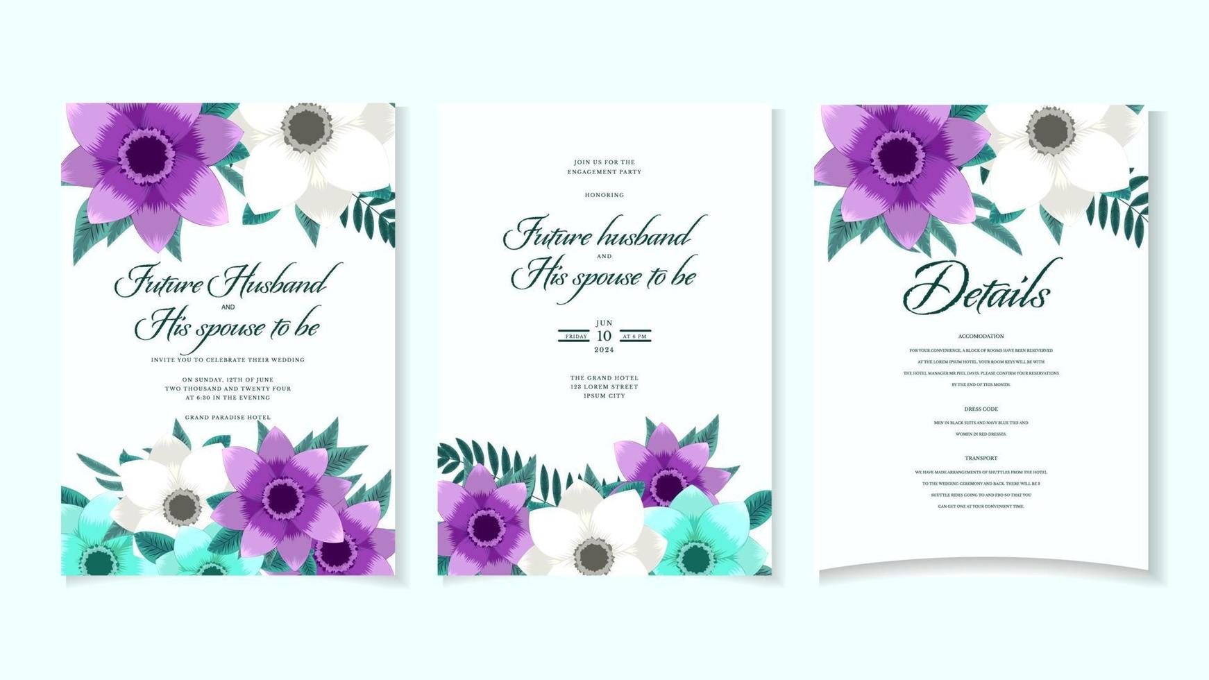 Romantic botanic Floral Wedding invite flower thank rsvp save the date vector