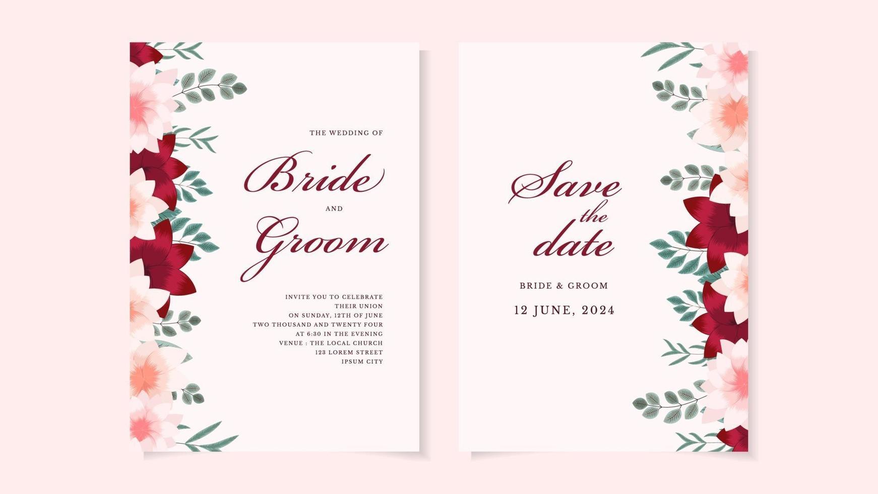 Floral Wedding card template flowers botanic invite Save the date RSVP vector
