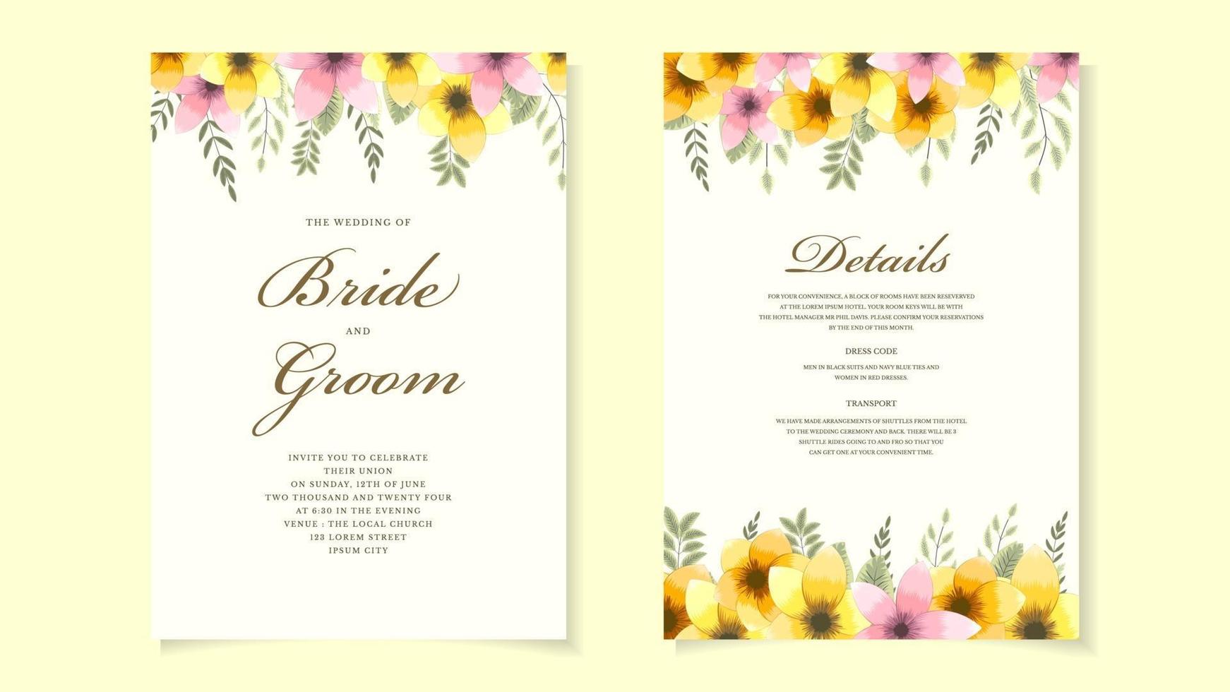 Rustic Wedding Invitation floral invite thank you, rsvp modern card. vector