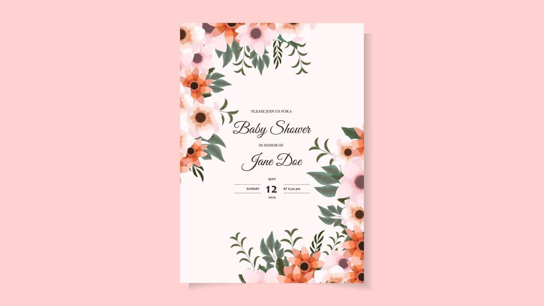 Tarjeta de invitación floral para baby shower para bebés o niñas. lindas flores vector