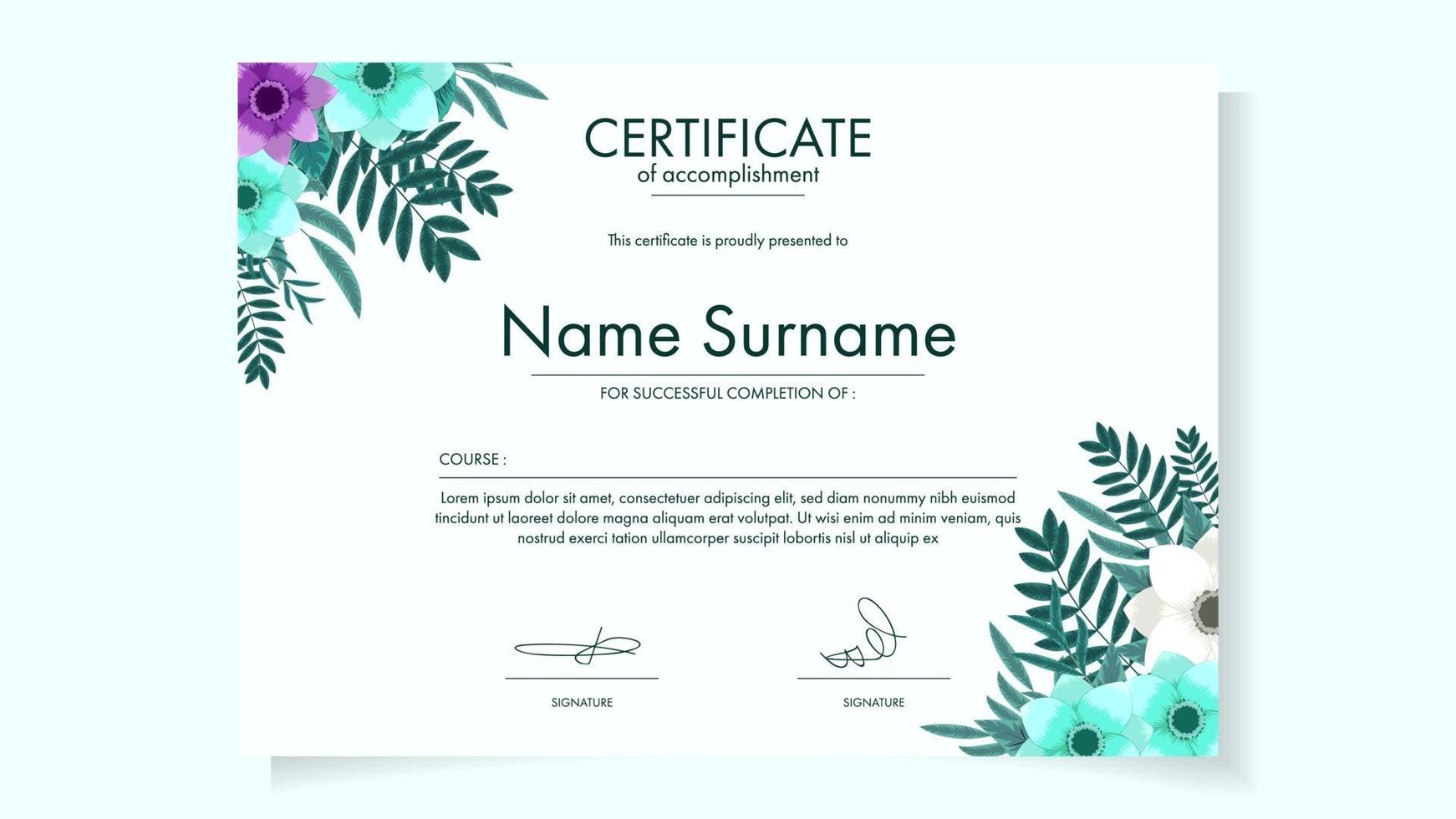 Plantilla de certificado floral delicadas flores románticas para taller. vector