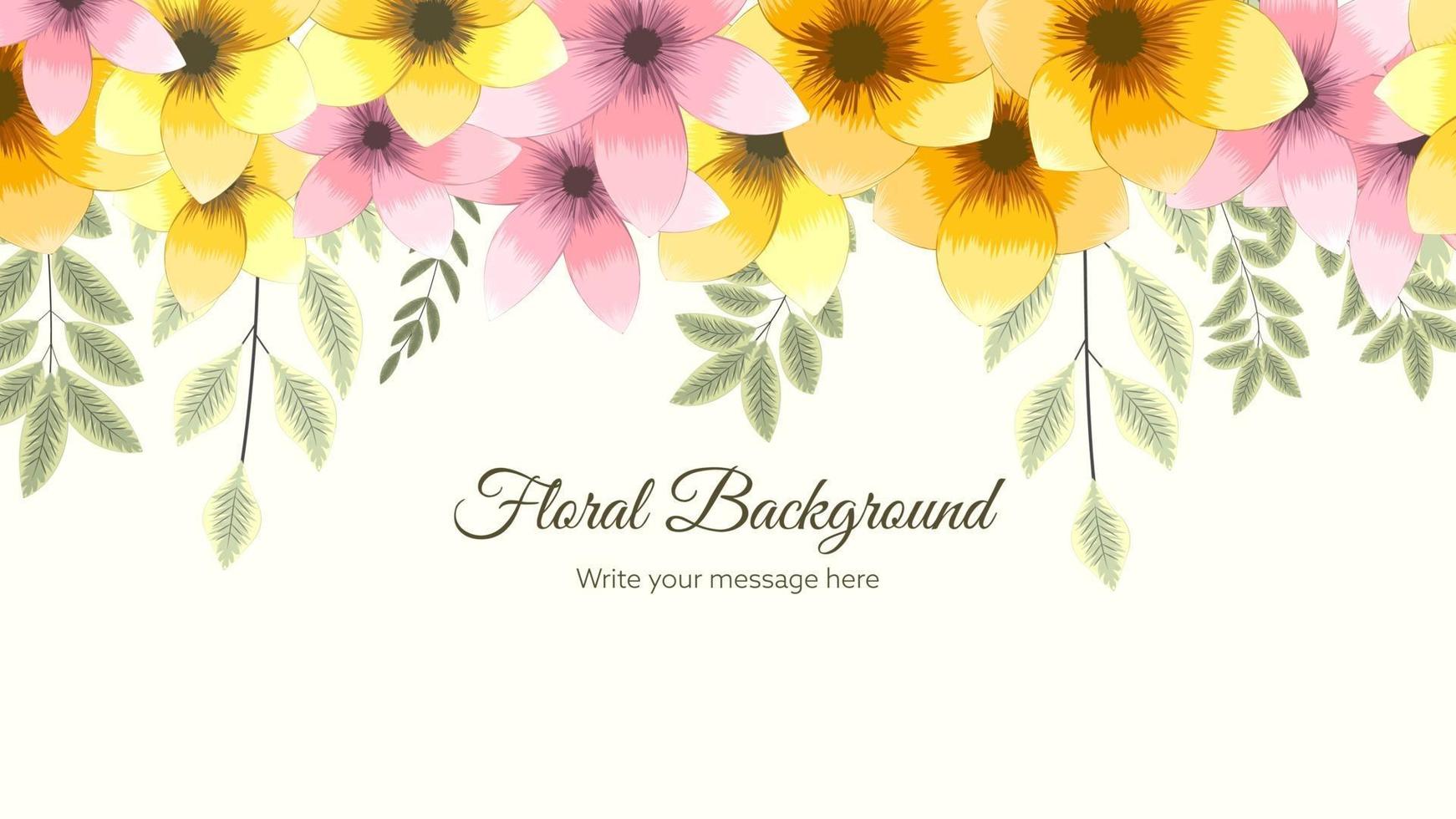 Colorful spring floral background template elegant flowers, leaves vector