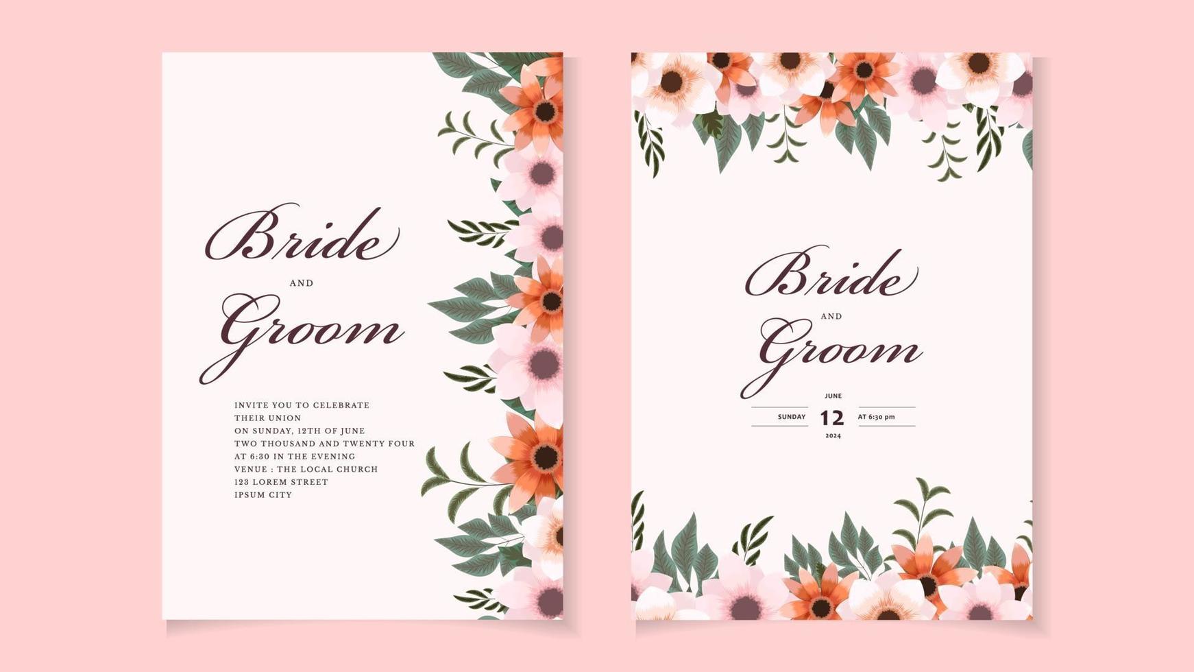 guirnalda floral moderna plantilla de tarjeta de invitación de boda flor premium vector