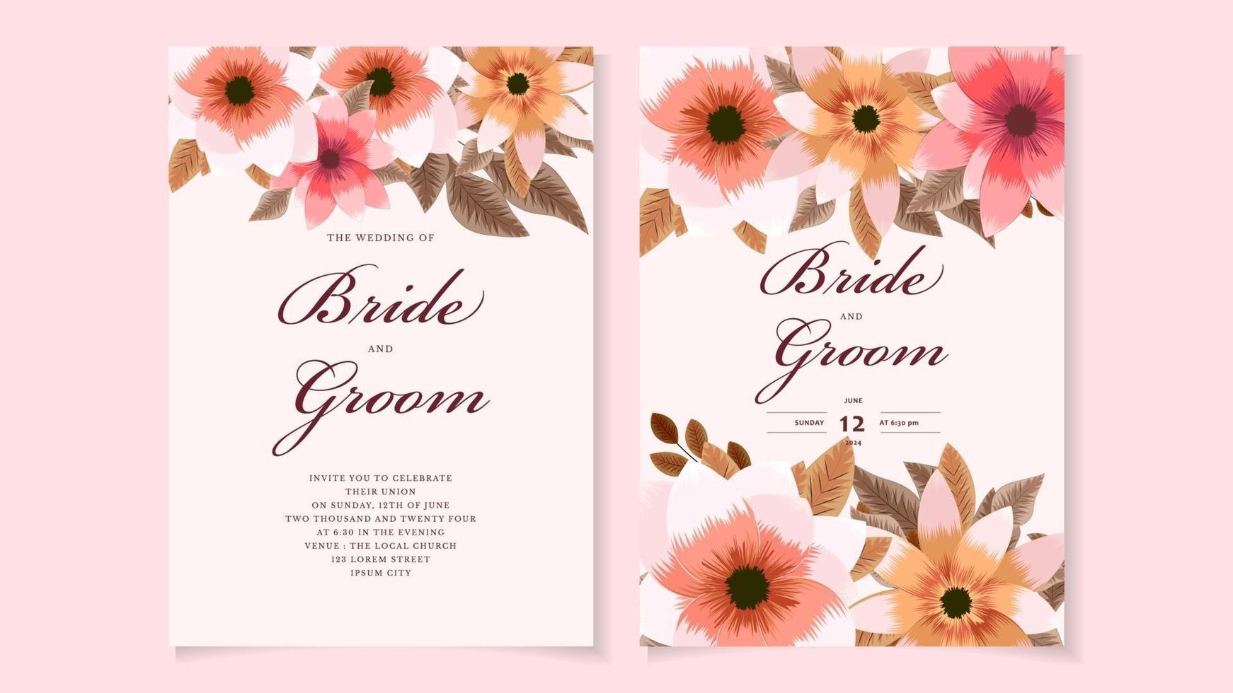 plantilla de invitación de nupcias de boda de matrimonio floral romántico vector