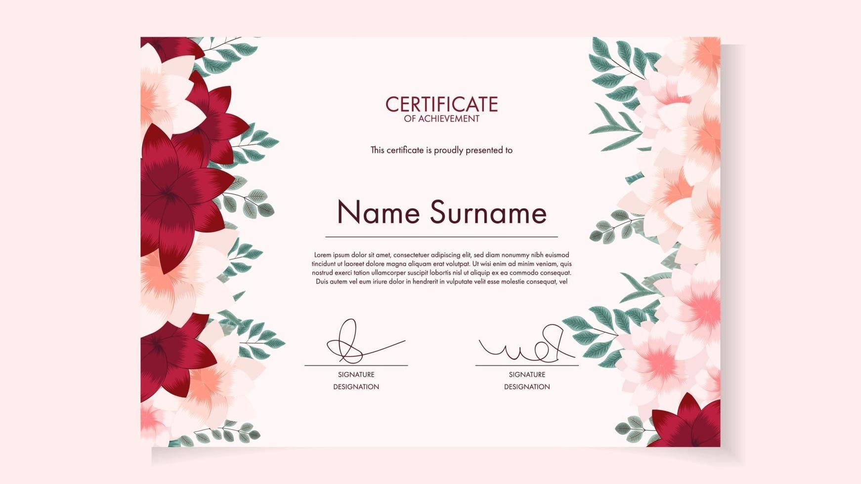 Printable Floral Certificate Background Ornate Frame template vector