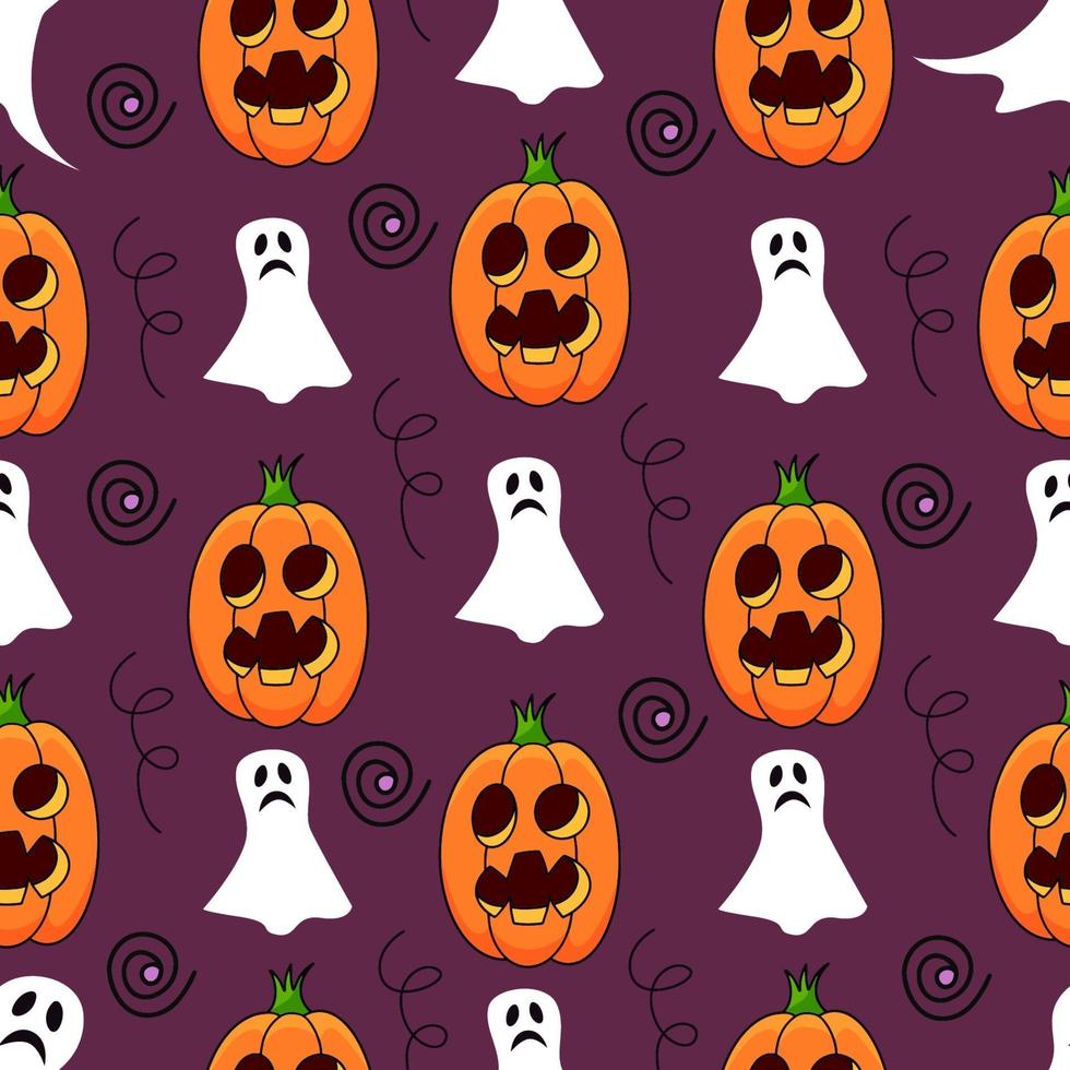 Halloween pumpkin seamless pattern on violet background vector