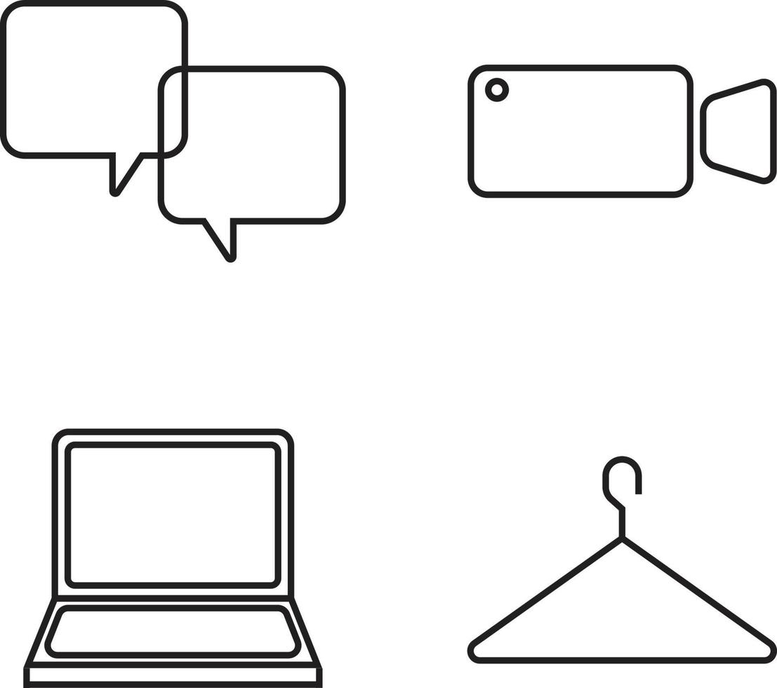 A Line Icon Set of Chat Message Call Out, Live, Laptop and Hanger vector