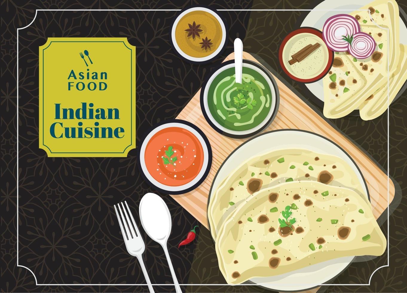 Indian food kulcha, Kulcha Indian Bread, Vector Illustration