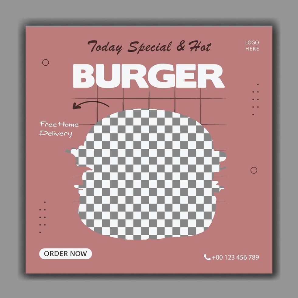 plantilla de publicación de redes sociales de hamburguesa especial vector