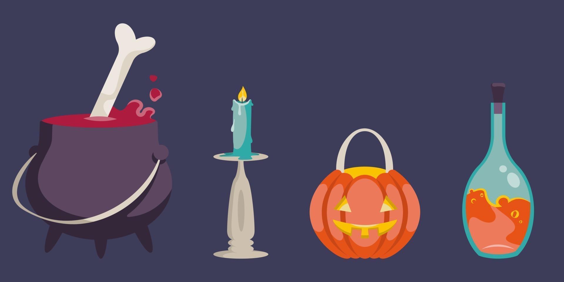 Set of Halloween objects. vector