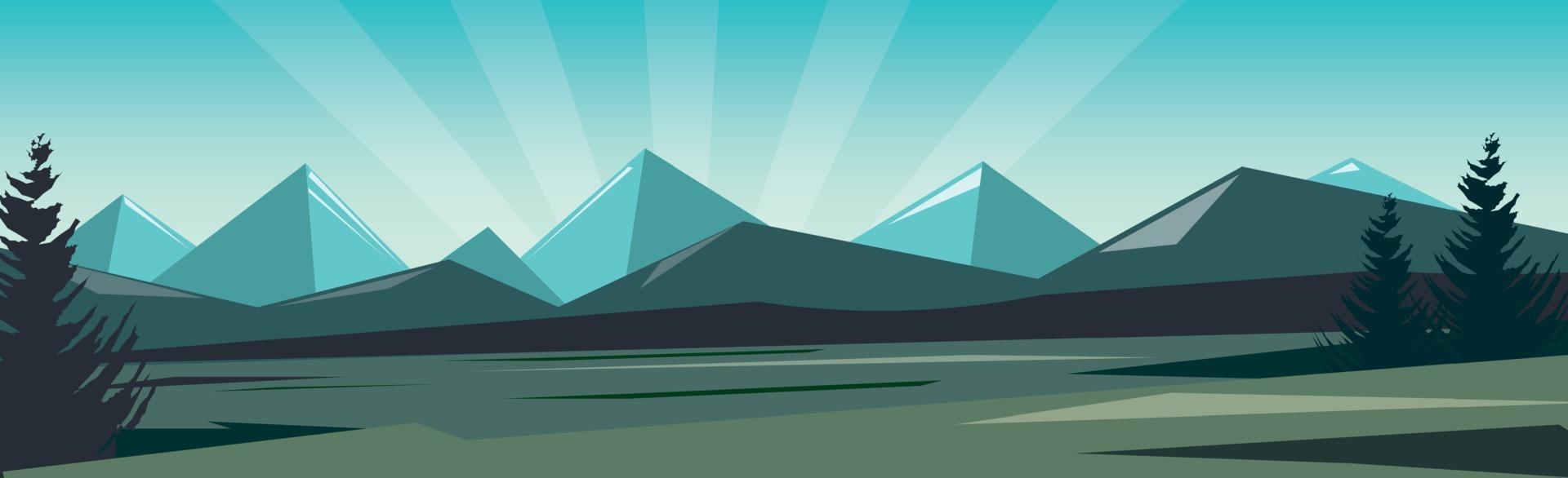 Panoramic mountain evening landscape on the background vector