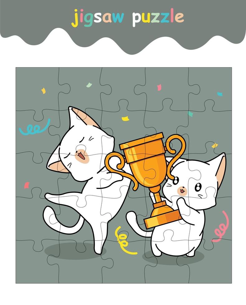 jigsaw puzzle game of adorable cats are winner vector