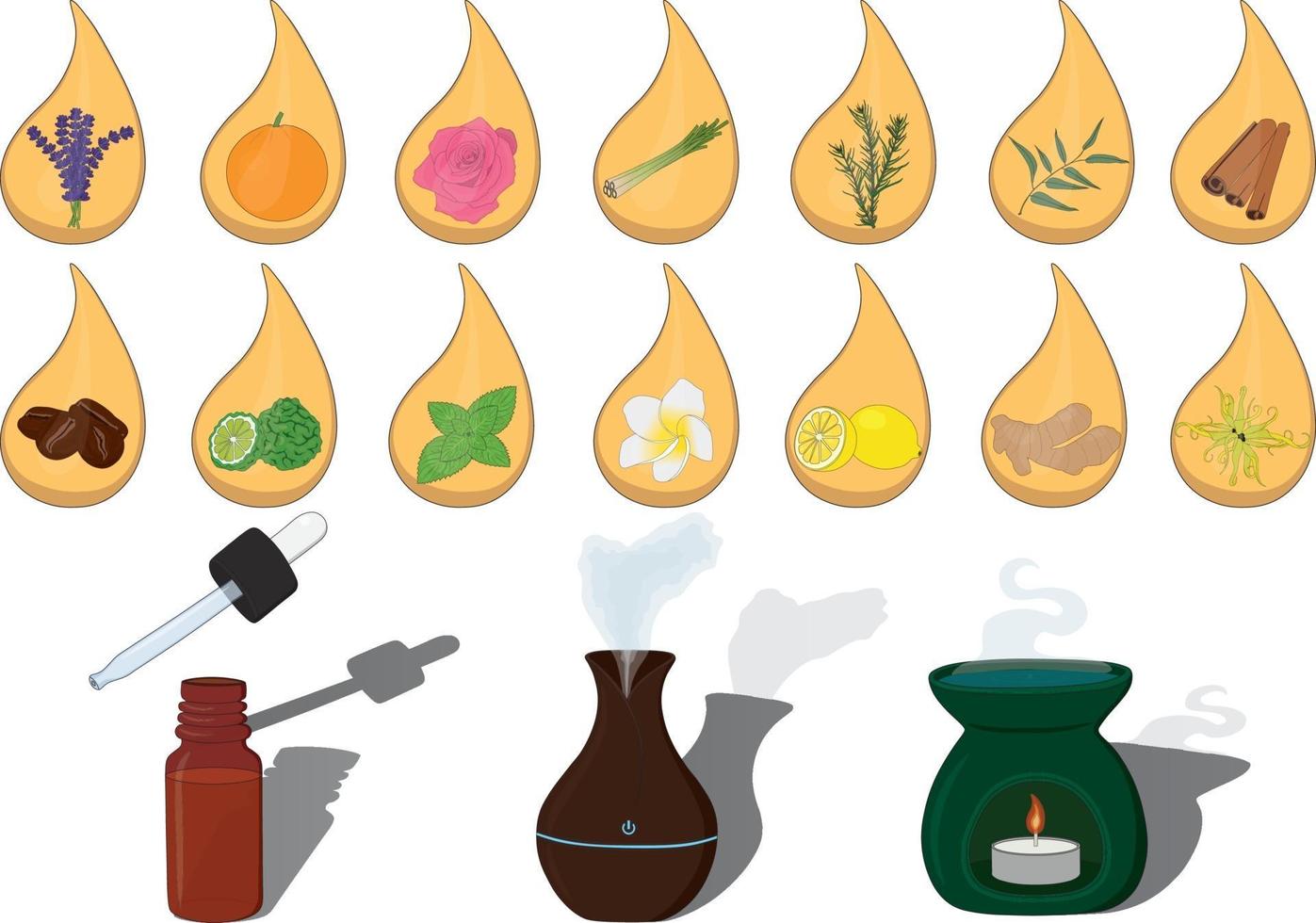 Essential oil aroma vector illustration set