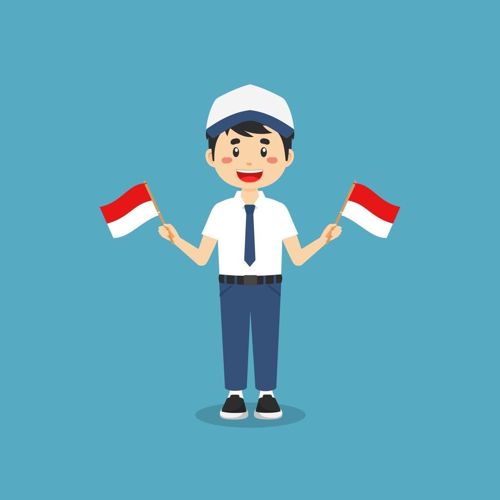 Cute Indonesian Junior High School holding Flag Indonesia vector