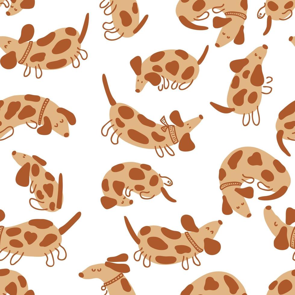 Seamless vector pattern of playing spotted dachshunds