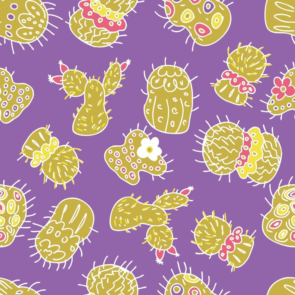 Seamless pattern of multi-color bright green cacti vector