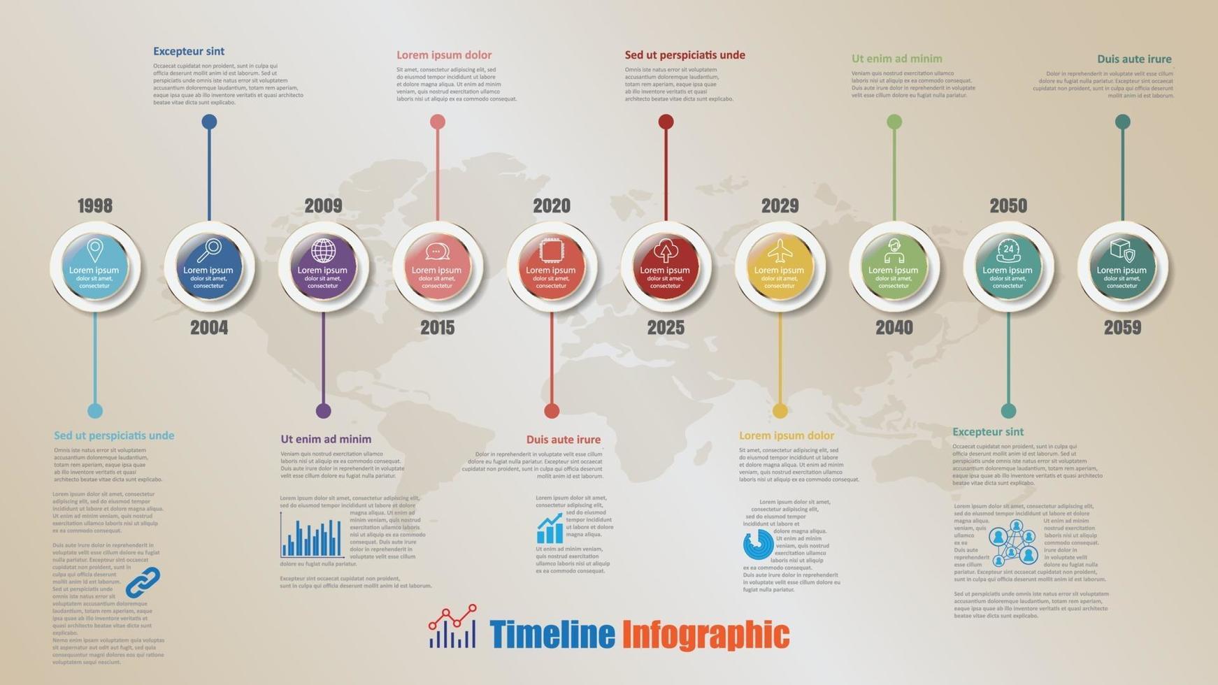 hoja de ruta de negocios infografía de línea de tiempo plana círculo de 10 pasos diseñado vector