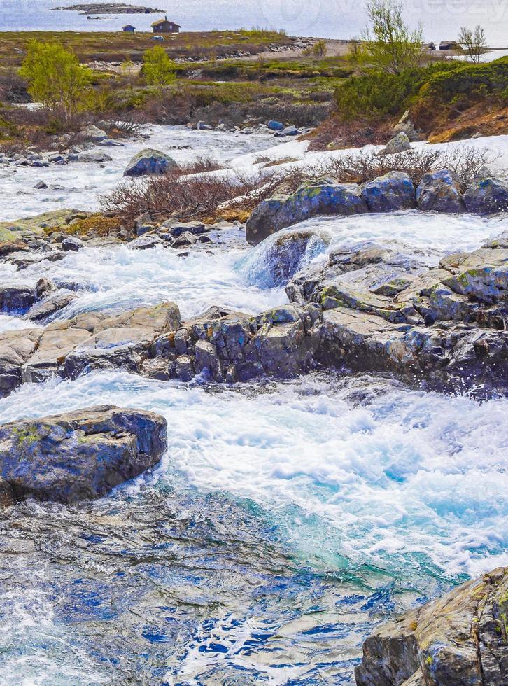 Beautiful Storebottane river at Vavatn lake, Hemsedal, Norway photo