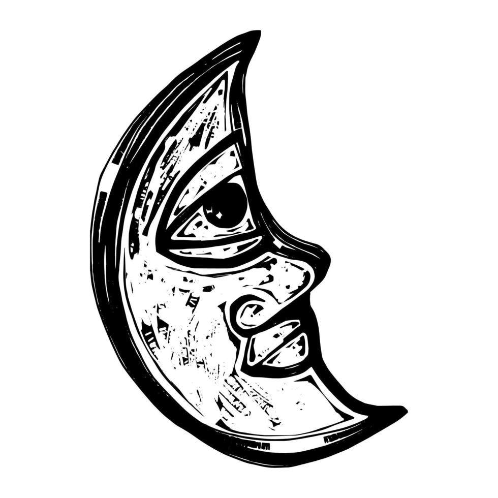 Woodcut Half Moon Shape vector