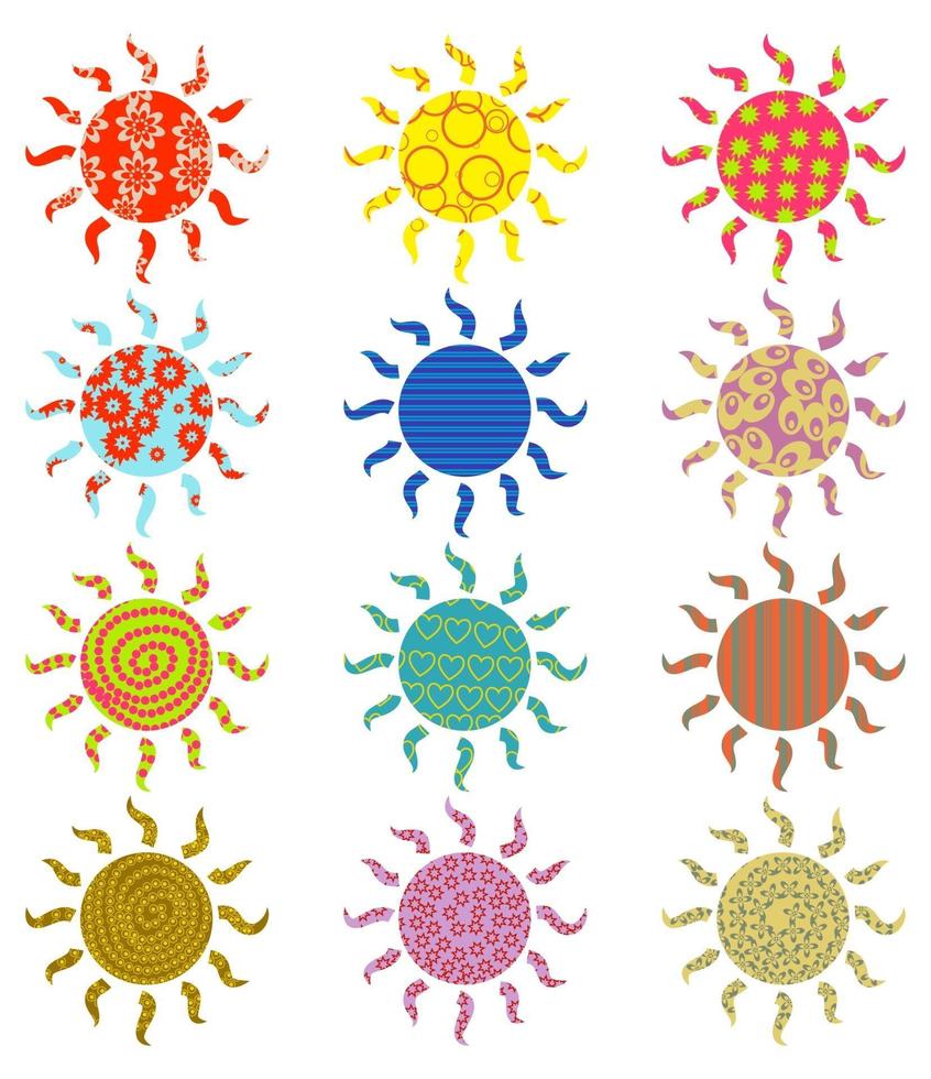 elementos de diseño de icono de sol estampado vector