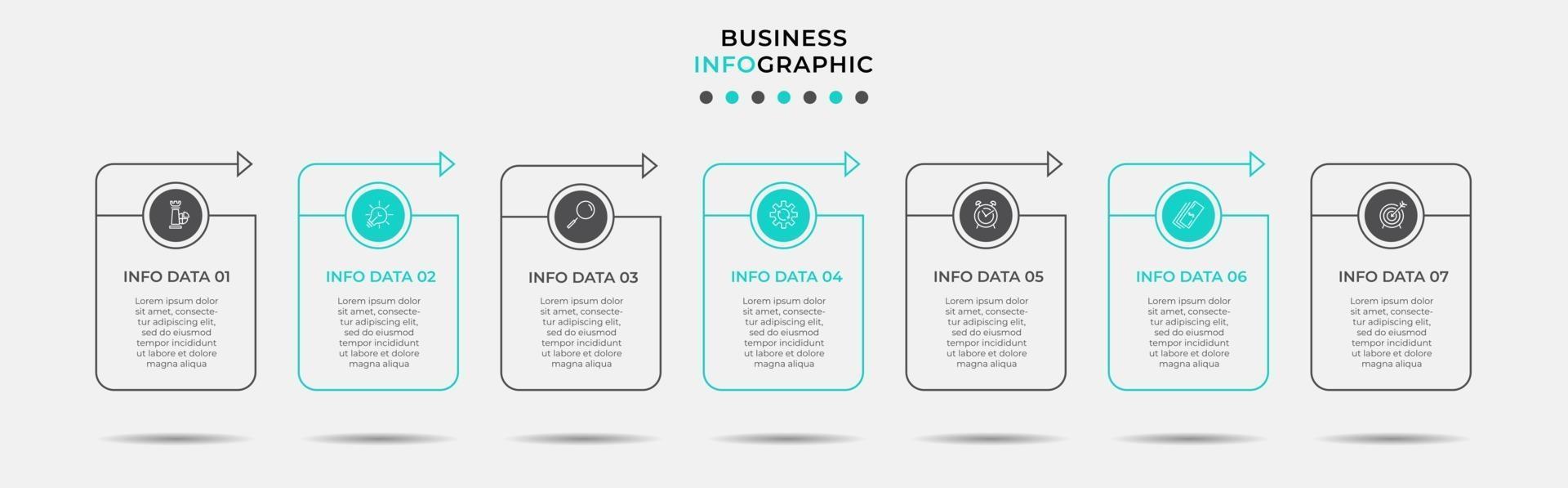 Plantilla de diseño infográfico con iconos y 7 opciones o pasos. vector