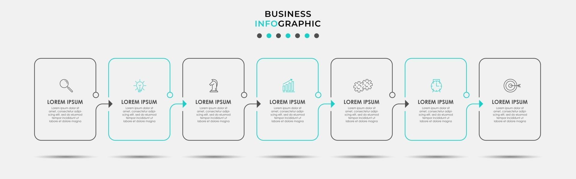 Plantilla de diseño infográfico con iconos y 7 opciones o pasos. vector