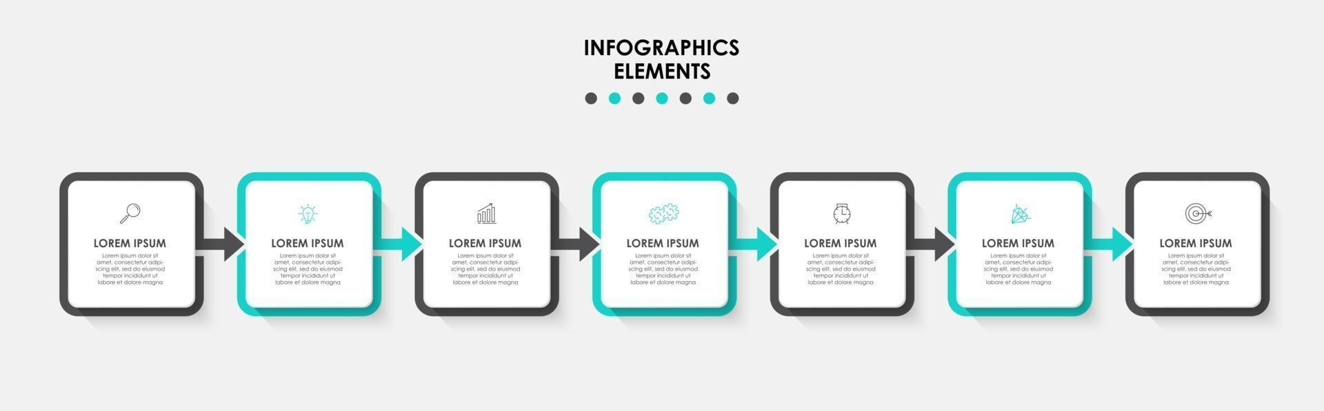 Plantilla de diseño infográfico con iconos y 7 opciones o pasos. vector