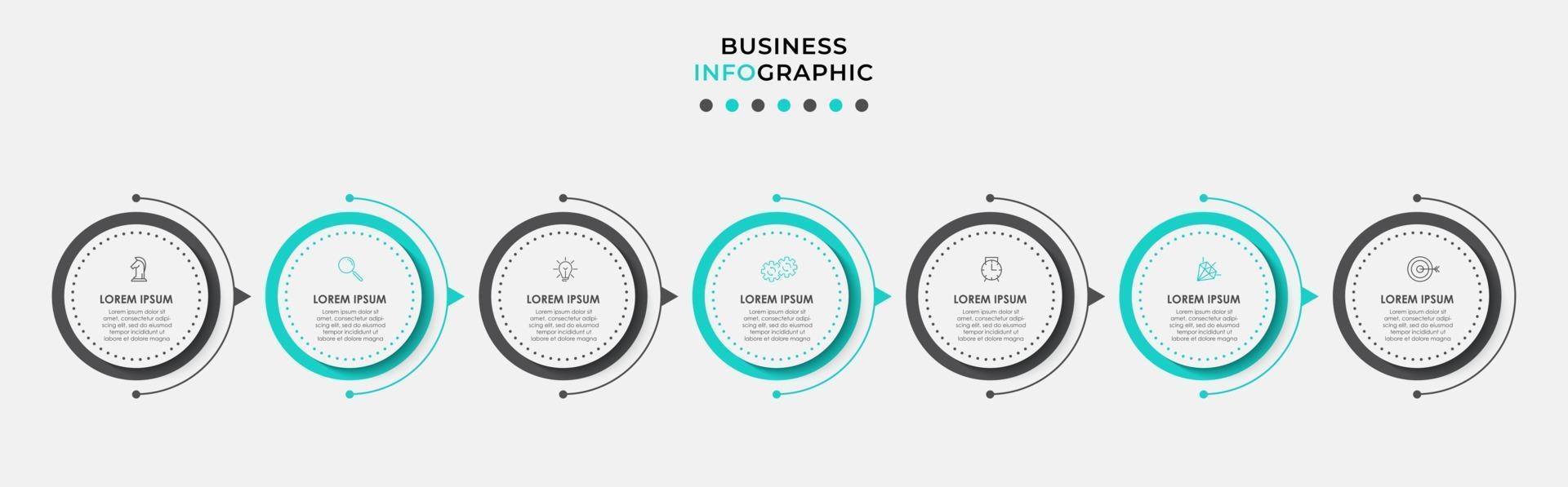 Plantilla de diseño infográfico con iconos y 7 opciones o pasos. vector