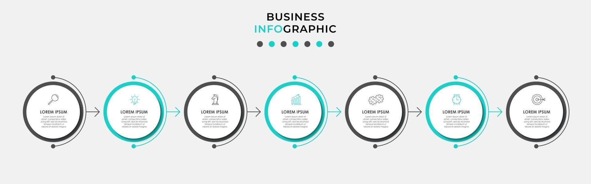 Plantilla de diseño infográfico con iconos y 7 opciones o pasos. vector