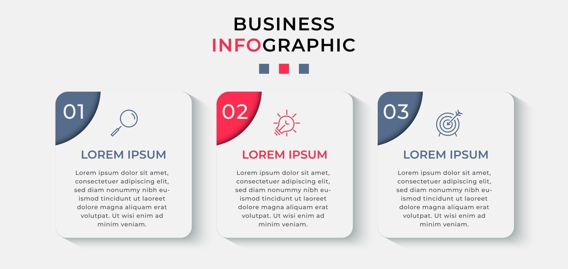 Plantilla de diseño infográfico con iconos y 3 opciones o pasos. vector