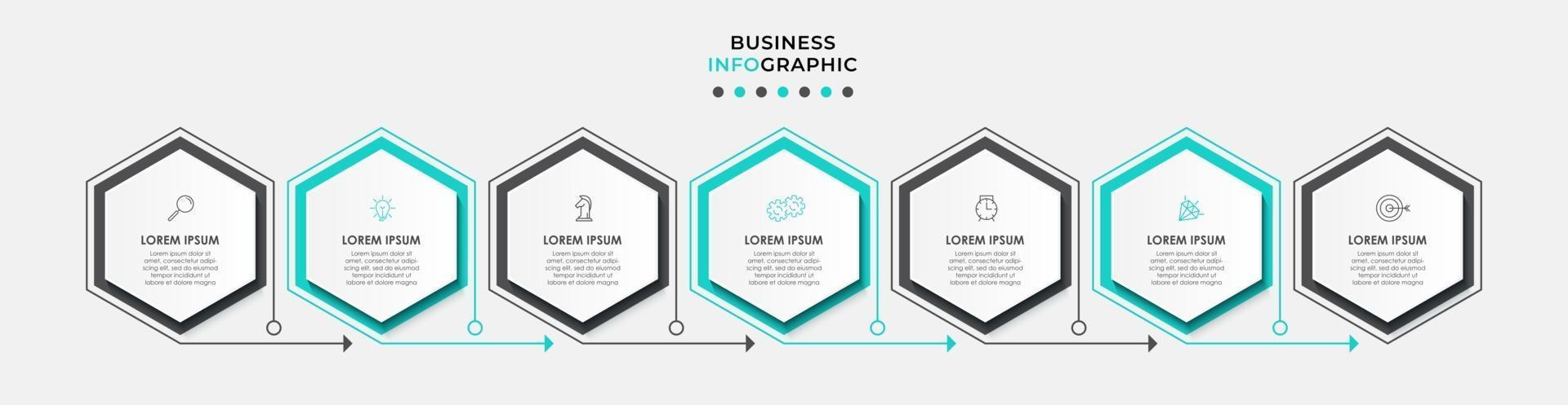 Plantilla de diseño infográfico con iconos y 7 opciones o pasos. vector