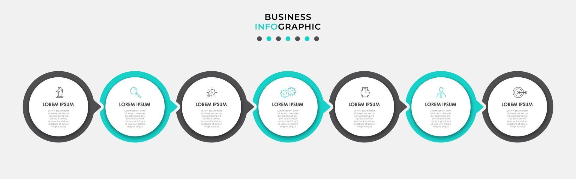 Plantilla de diseño infográfico con iconos y 7 opciones o pasos. vector