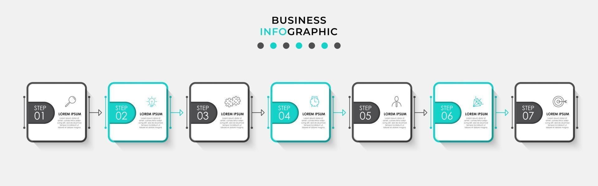 Plantilla de diseño infográfico con iconos y 7 opciones o pasos. vector