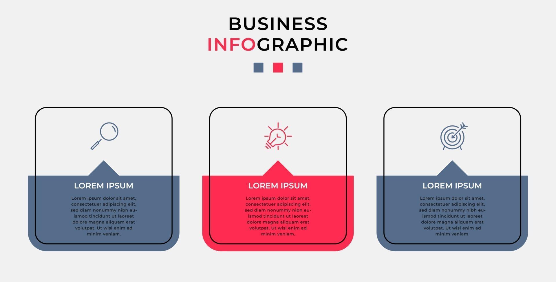 Plantilla de diseño infográfico con iconos y 3 opciones o pasos. vector