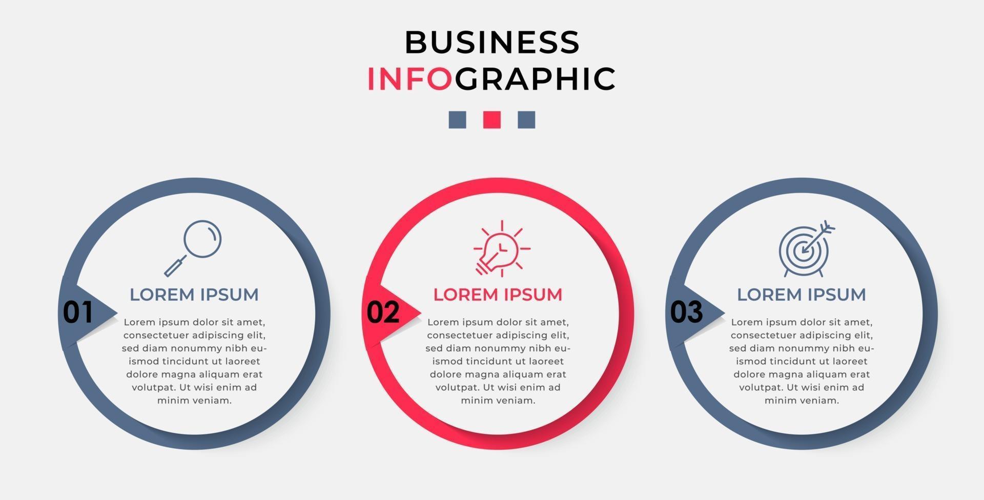 Plantilla de diseño infográfico con iconos y 3 opciones o pasos. vector