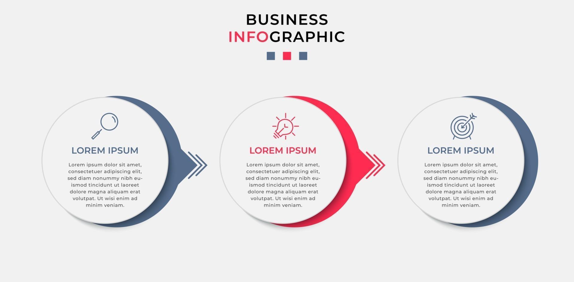 Plantilla de diseño infográfico con iconos y 3 opciones o pasos. vector