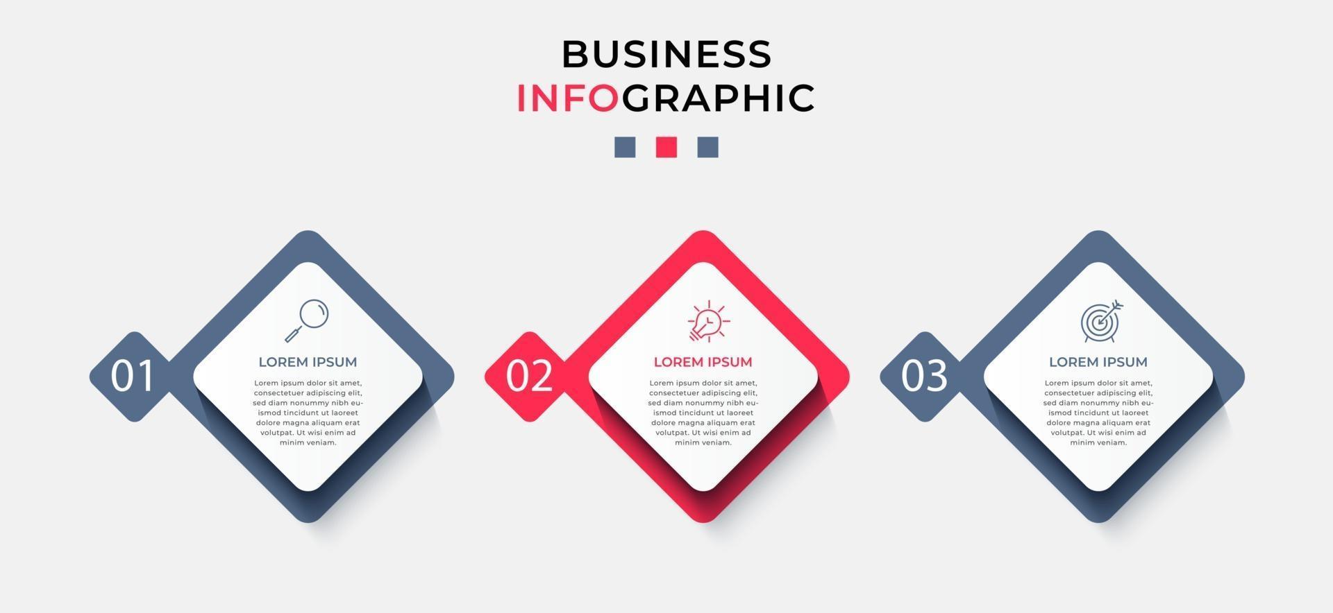 Plantilla de diseño infográfico con iconos y 3 opciones o pasos. vector