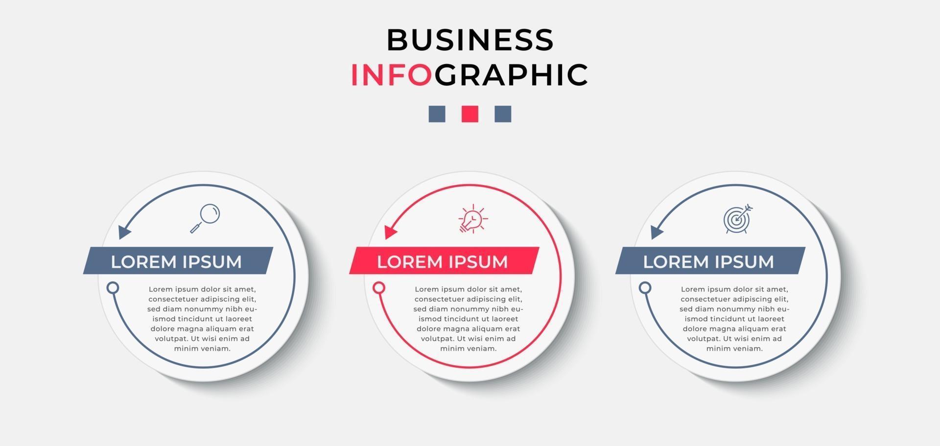 Plantilla de diseño infográfico con iconos y 3 opciones o pasos. vector