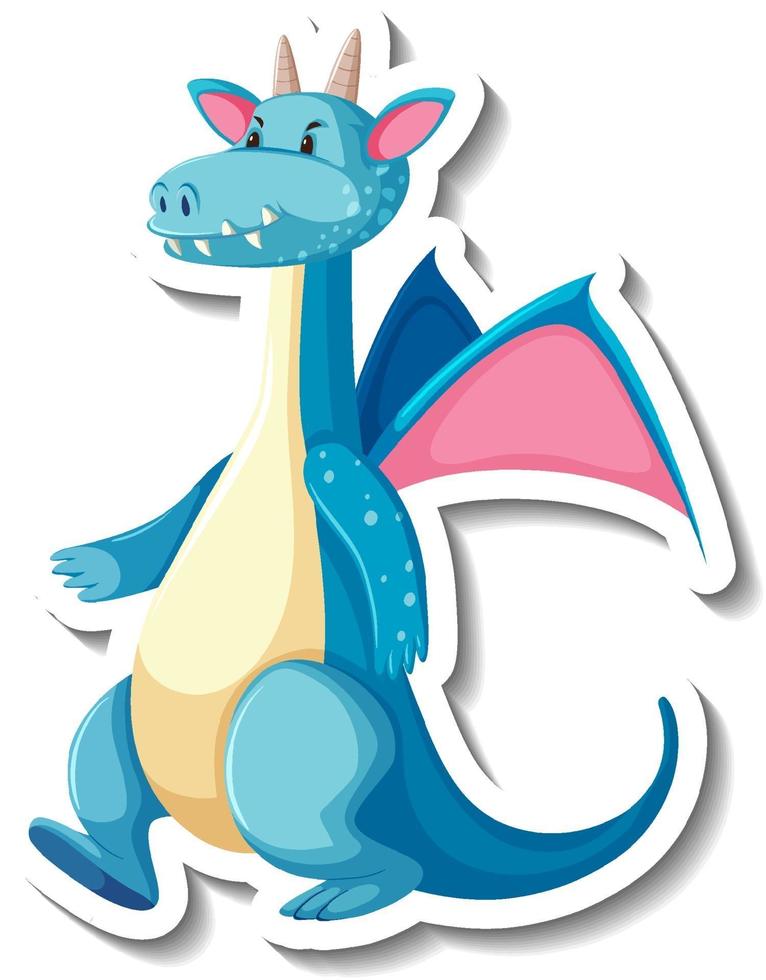 etiqueta engomada linda del personaje de dibujos animados del dragón azul vector