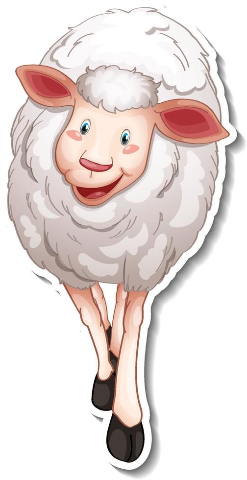 Sticker design with cute sheep cartoon character vector