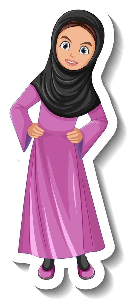 Muslim woman cartoon character sticker on white background vector