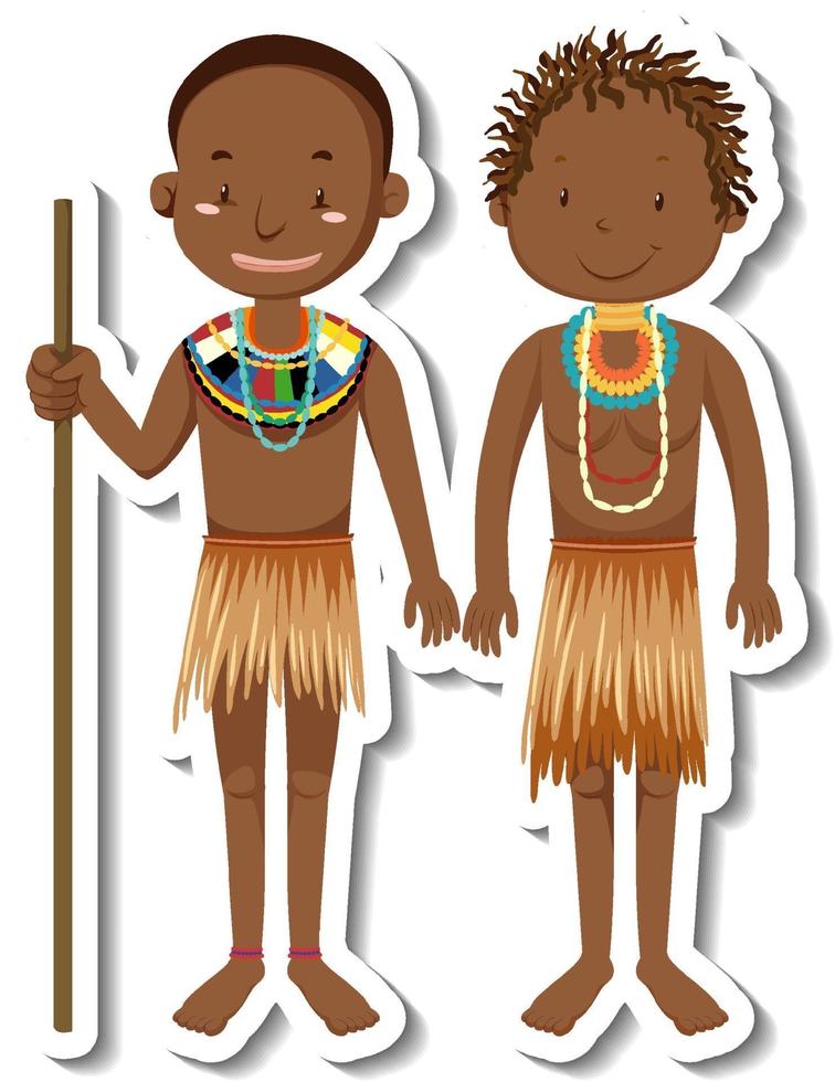 pegatina de personaje de dibujos animados de hombre tribal africano vector