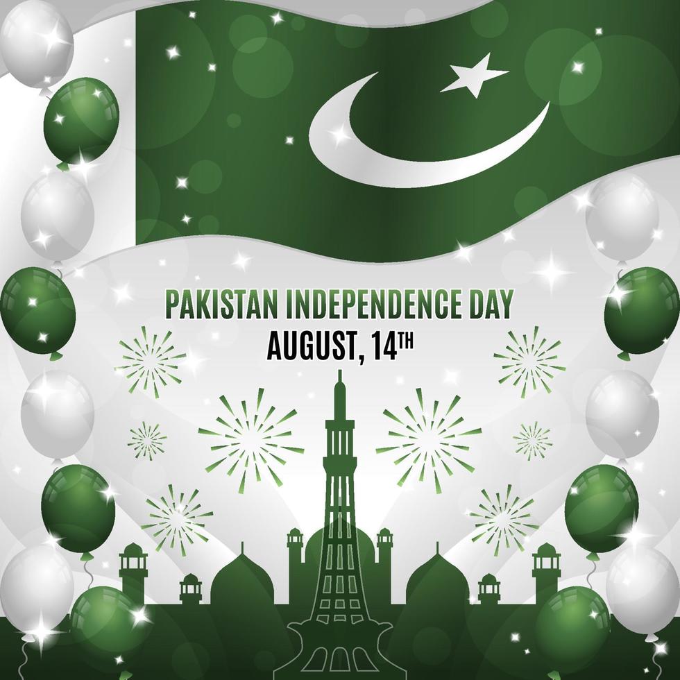 día de la independencia de pakistán con composición de silueta histórica vector