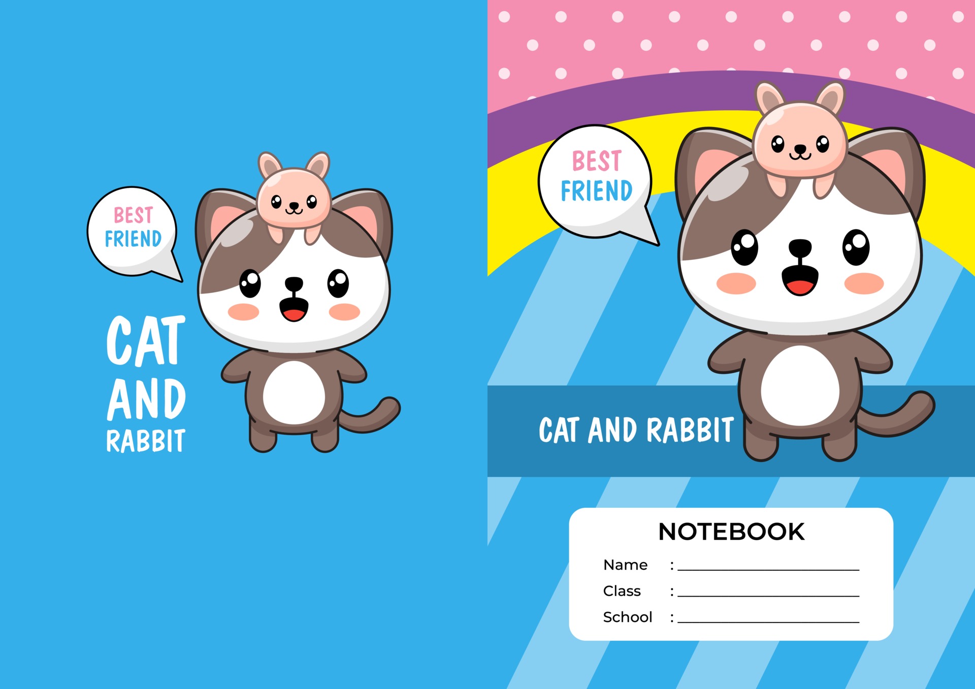Notebook cover design with cat and rabbit cartoon theme 3112371 Vector