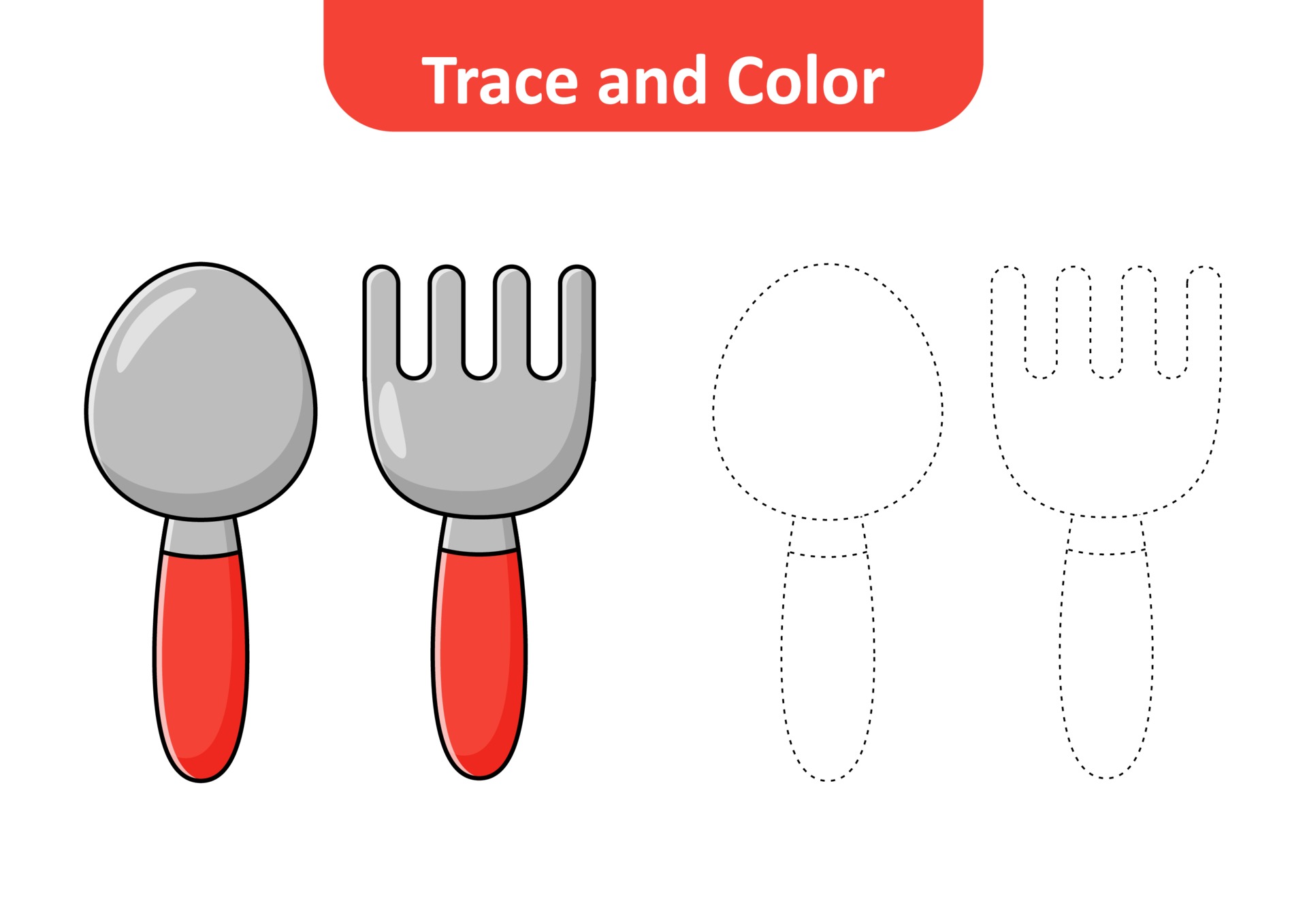 Trace and color for kids, spoon and fork vector 3112379 Vector Art at