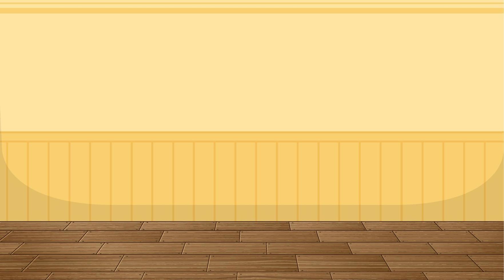 habitación vacía con suelo de parquet y papel tapiz amarillo vector